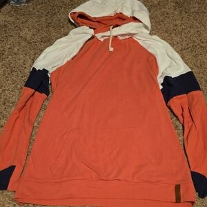 Men's Orange and White Hooded Sweater